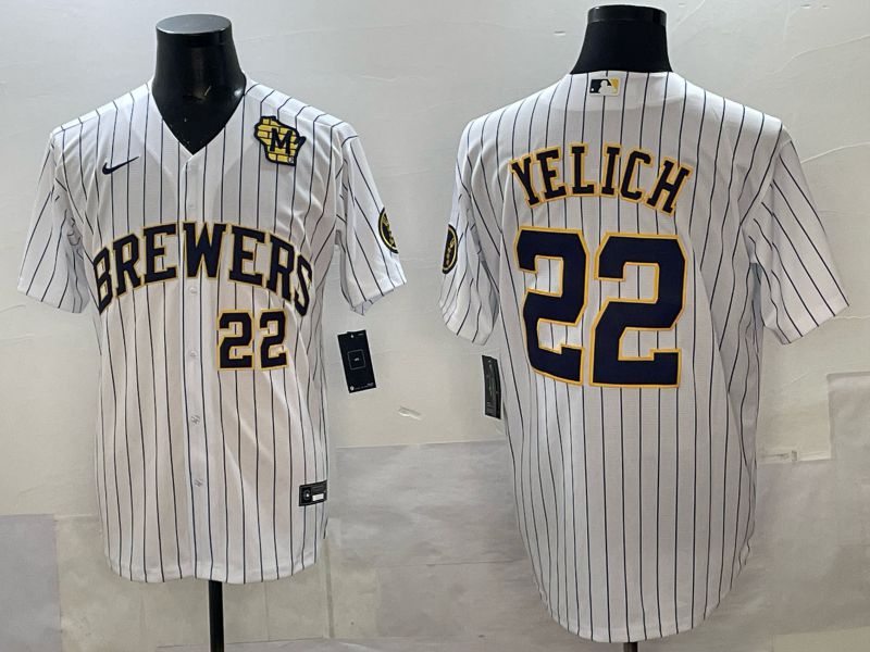 Men Nike Milwaukee Brewers #22 Yelich white MLB 2025 jersey 07